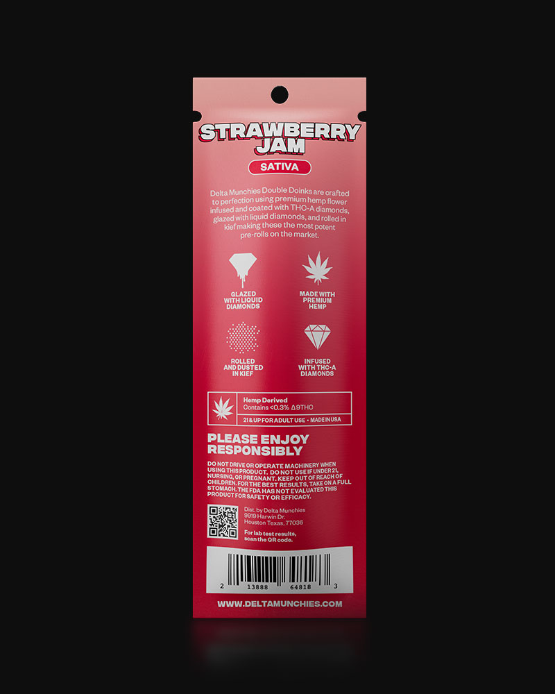 Delta Munchies - THC-A DIAMOND INFUSED PREROLLS Strawberry Jam Infused Prerolls (2 Pack)