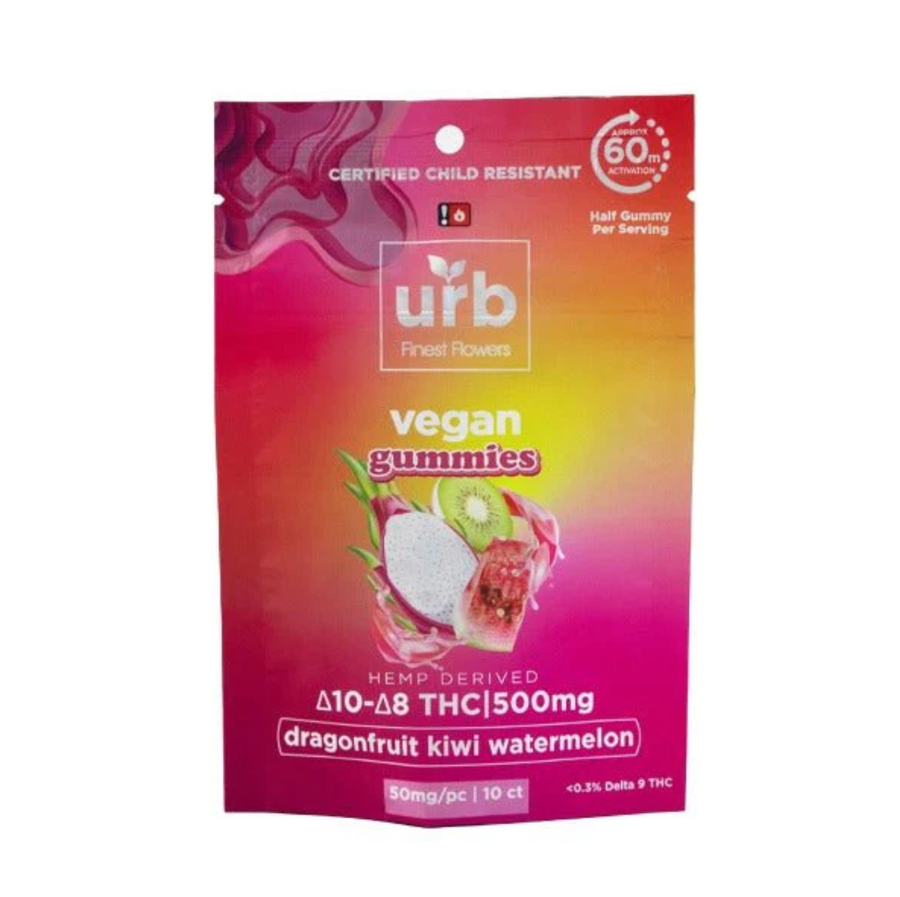 Urb Delta 10/ Delta 8 THC Gummies - Dragonfruit Kiwi Watermelon (Vegan) 500 mg